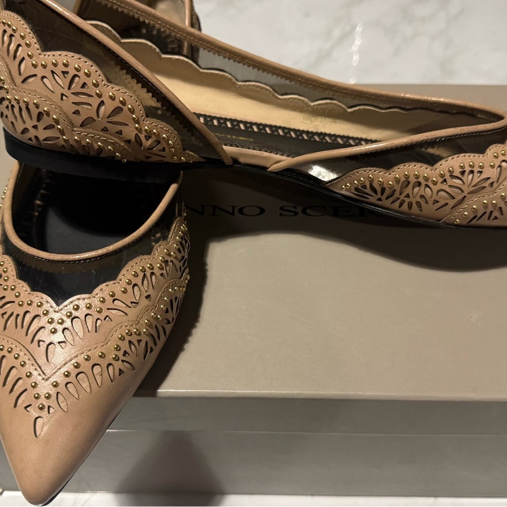 Ermanno Scervino Tan Laser-Cut Leather Flats - Picture 6 of 8